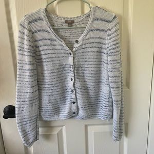 J. Jill Cardigan Sweater Knit Button Down White/Blue Women’s Size Small Petite